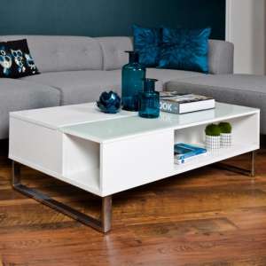 Allegan High Gloss Lift-Up Coffee Table In White