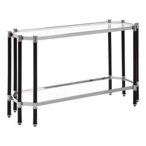 Allessa Clear Glass Console Table With Black And Silver Frame