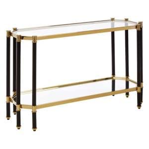 Allessa Clear Glass Console Table With Black And Gold Frame