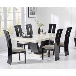 Aloya 170cm Marble Dining Table In White With 6 Ophelia Chairs