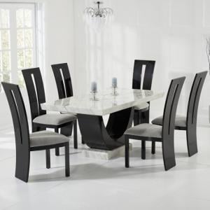 Aloya 170cm Marble Dining Table In Cream With 6 Ophelia Chairs