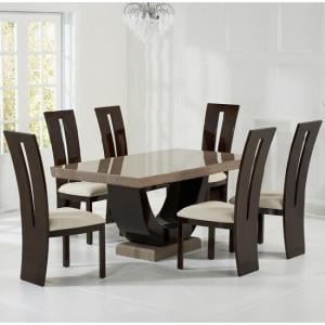 Aloya 170cm Marble Dining Table In Brown With 6 Ophelia Chairs