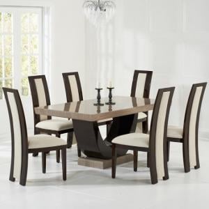 Aloya 170cm Marble Dining Table In Brown With 6 Allie Chairs