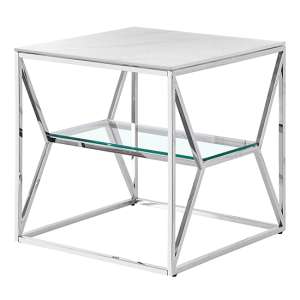 Allinto Marble Effect Glass Top Side Table In White And Grey