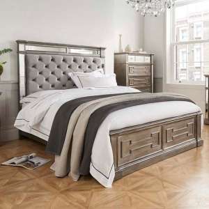 Opel Mirrored Wooden King Size Bed In Silver And Grey
