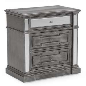 Alloa Mirrored Face Wooden Bedside Table In Grey With 3 Drawers