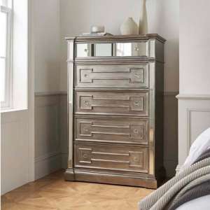 Alloa Mirrored Face Chest Of Drawers In Grey With 5 Drawers