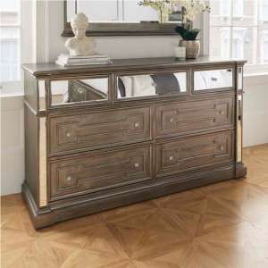 Alloa Mirrored Face Dressing Table In Grey With 4 Drawers