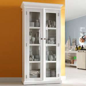 Allthorp Wooden Double Door Display Cabinet In Classic White