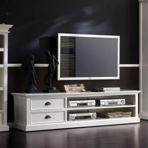 Allthorp Solid Wood TV Stand Large In White With 2 Drawers