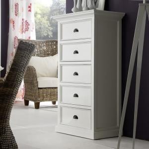 Allthorp Solid Wood Chest Of Drawers In White With 5 Drawers