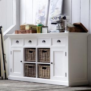 Allthorp Solid Wood Sideboard In White With 2 Doors 4 Baskets