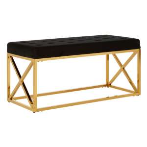 Alluras Black Tufted Seat Dining Bench In Gold Frame