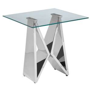 Alluras Clear Glass End Table With Silver Wing Metal Frame