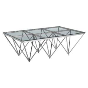 Alluras Glass Coffee Table With Silver Spike Triangles Base