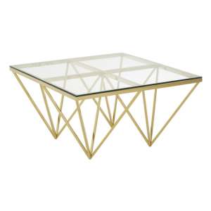 Alluras Glass Small Coffee Table With Gold Spike Triangles Base