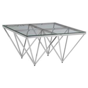 Alluras Glass Small Coffee Table With Silver Spike Triangles