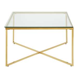 Alluras Large Clear Glass End Table With Gold Metal Frame