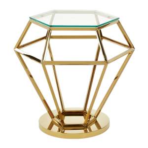 Alluras Small Clear Glass End Table With Diamond Gold Frame