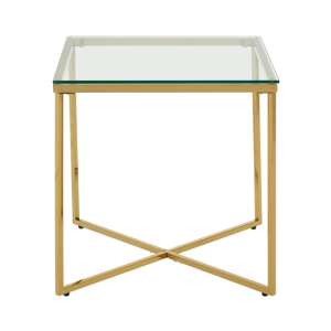 Alluras Small Clear Glass End Table With Gold Metal Frame
