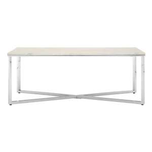 Alluras Coffee Table In Chrome With White Faux Marble Top  