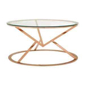 Alluras Corseted Round Glass Coffee Table In Rose Gold   