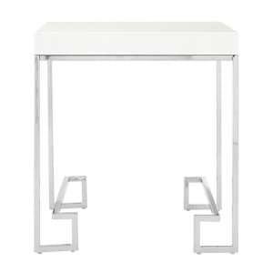 Alluras End Table In Chrome With High Gloss White Top  