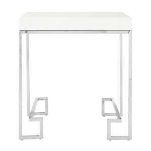 Alluras End Table In Chrome With High Gloss White Top  