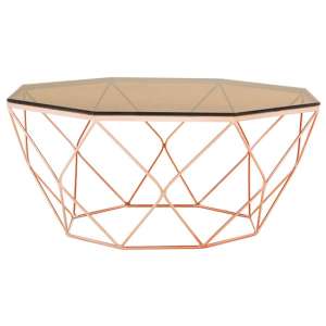 Alluras Glass Coffee Table With Rose Gold Base    