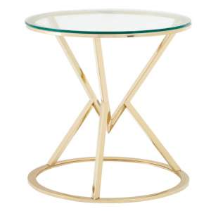 Alluras Glass Corseted Round End Table In Champagne    