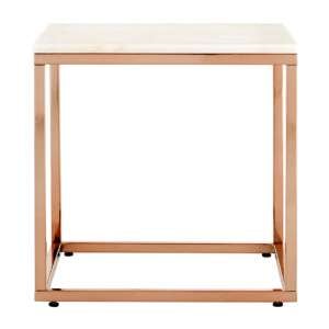 Alluras Square End Table In Rose Gold With White Marble Top 