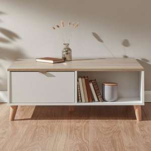 Aldeburgh Wooden Coffee Table With 1 Drawer In White And Oak