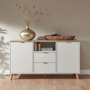 Aldeburgh Wooden Sideboard With 2 Doors 2 Drawers In White Oak