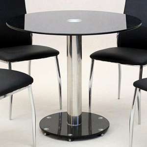 Alonza Round Black Glass Dining Table With Chrome Support