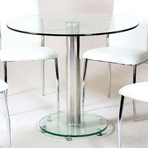Aeres Round Clear Glass Dining Table With Chrome Support