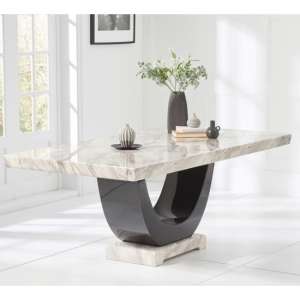 Aloya 200cm High Gloss Marble Dining Table In Cream And Black