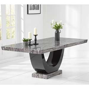 Aloya 200cm High Gloss Marble Dining Table In Grey And Black