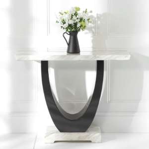 Aloya High Gloss Marble Console Table In Cream And Black