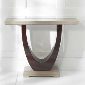 Aloya High Gloss Marble Console Table In Light And Dark Brown