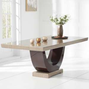 Aloya 170cm High Gloss Marble Dining Table In Light Dark Brown