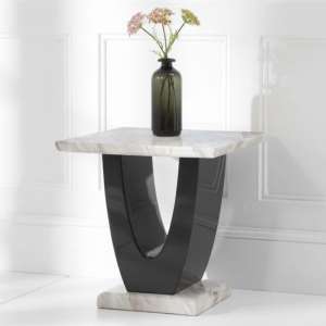 Aloya High Gloss Marble Lamp Table In Cream And Black