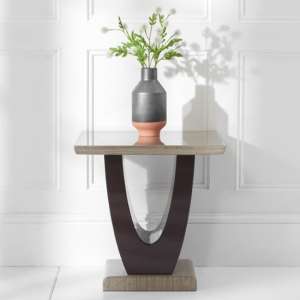 Aloya High Gloss Marble Lamp Table In Light And Dark Brown