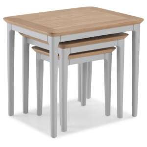 Hematic Wooden Set Of 3 Nesting Tables In Solid Oak And Grey