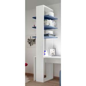 Altair Wooden Bookcase In Matt White With 3 Blue Shelves