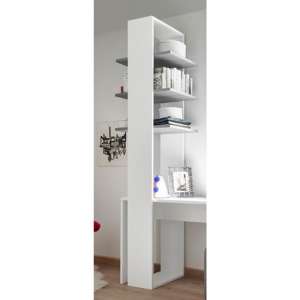 Altair Wooden Bookcase In Matt White With 3 Grey Shelves