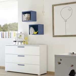 Altair Wooden Chest Of Drawers In Matt White And Blue Oak