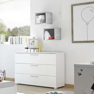 Altair Wooden Chest Of Drawers In Matt White And Grey Oak