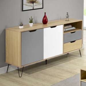 Baucom Oak Effect 2 Doors 2 Drawers Sideboard In White And Grey