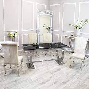 Alto Black Glass Dining Table With 8 North Cream Chairs