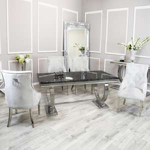 Alto Black Marble Dining Table With 6 Dessel Light Grey Chairs